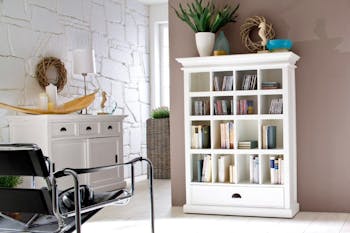 Bibliothèque en bois blanc 1 tiroir acajou 100x130cm ROYAN