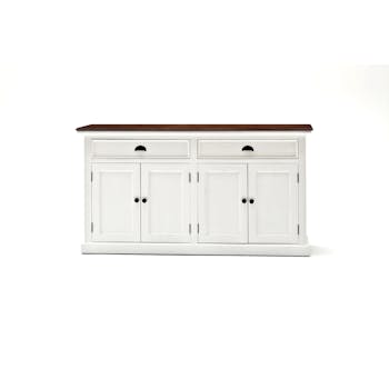 Buffet enfilade blanc plateau acajou 2 tiroirs 4 portes 145x85cm ROYAN