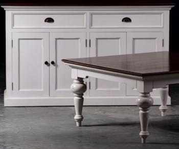 Buffet enfilade blanc plateau acajou 2 tiroirs 4 portes 145x85cm ROYAN