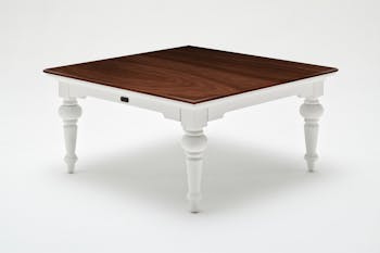 Table basse carrée en bois blanc avec plateau acajou 100x100cm ROYAN