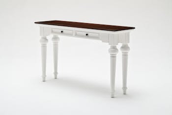 Console en bois blanc avec plateau acajou 2 tiroirs 140x80cm ROYAN