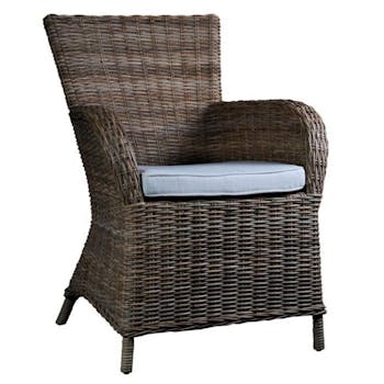 Fauteuil / Chaise en rotin avec accoudoir et coussin 65x90cm ROYAN