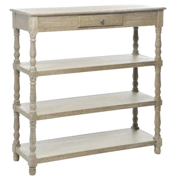 Console drapier bois naturel patiné grisé blanchi 1 tiroir et 3 étagères L110xP35xH109cm PAOLIA