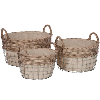 Panier rond rotin métal naturel petit modèle 25x14x21cm