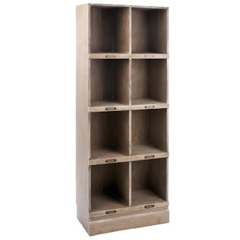 Meuble bibliothèque bois naturel patiné grisé blanchi- rangement 8 cases L60xP31xH170cm PAOLIA
