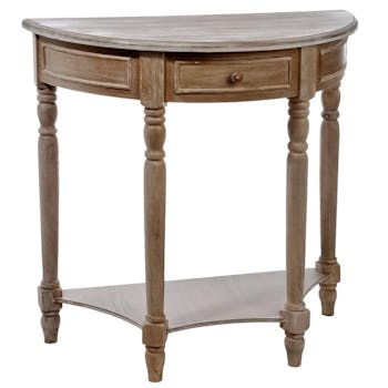 Console semi circulaire bois naturel patiné grisé blanchi, 1 tiroir central L76xP36xH75cm PAOLIA
