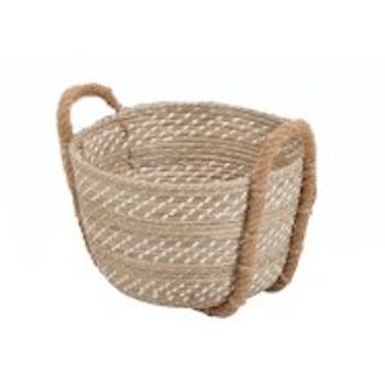 Panier rond en rotin naturel - blanc avec anse corde D20xH15cm