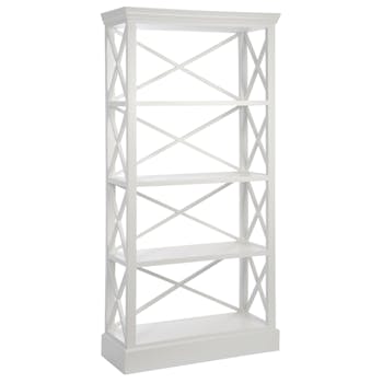 Bibliothèque pin blanc 4 étagères avec croisillons 90x37x190cm