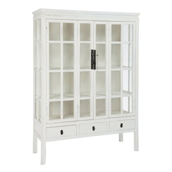 Vaisselier vitrine en bois, 3 tiroirs 3 plateaux 130x45x175cm