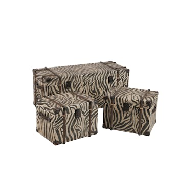 Lot de 3 coffres en bois aspect zèbre 101x43x43cm