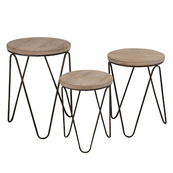 Lot de 3 tables gigogne style scandinave métal et bois