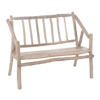 Banc rustique 2 places en bois naturel 113x67x87cm