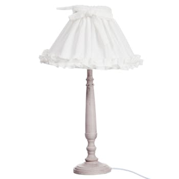Lampe charme en bois beige et abat-jour blanc décor n?ud 21x31x50cm