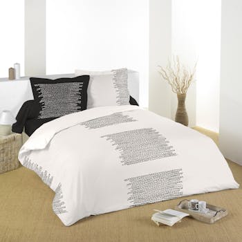 Parure de lit graphique blanche noire 240x220cm ALEZAN