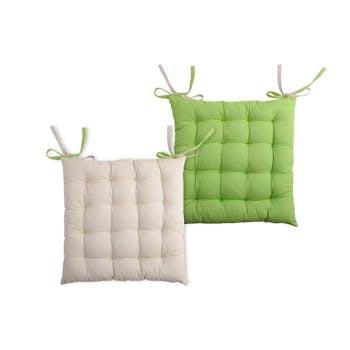 Galette de chaise carrée 40x40 100% Coton Lin-Vert DUO