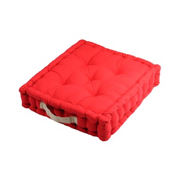 Coussin de sol rouge poignée couleur lin 45x45x10cm 100% coton DUO