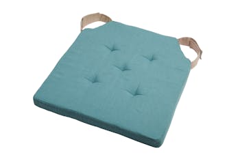 Galette de chaise bleu attaches par velcro couleur lin 38x38cm DUO