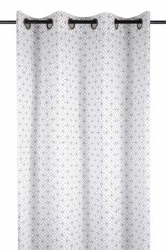 Rideau voilage blanc décor carrés géométriques argentés 140x260cm à oeillets 100% coton DUOMO