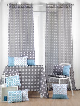 Rideau voilage gris motifs ronds géométriques 135x260cm à oeillets SUOMI