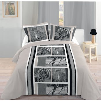 Parure de lit décor animaux de la Jungle 260x240 housse de couette + 2 taies 63x63 100% coton DAKHLA