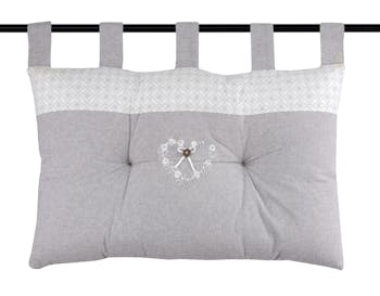 Tête de lit Romantique gris décor floral arabesque et coeur brodé avec coeur 45x70cm 100% coton MANOIR