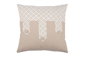 Coussin couleur lin et écrue et décor floral avec boutons 40x40cm 100% coton LOLITA LIN