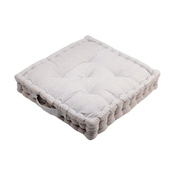 Coussin de sol charme couleur lin rayé et blanc 45x45x10cm 100% coton ANGELE LIN