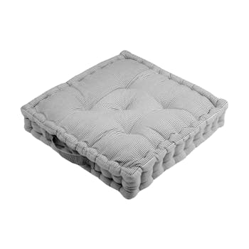 Coussin de sol charme couleur gris rayé et blanc 45x45x10cm 100% coton ANGELE GRIS