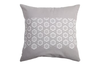 Coussin carré charme motif fleurs géométriques gris et blanc  40x40cm 100% coton JANE GRIS