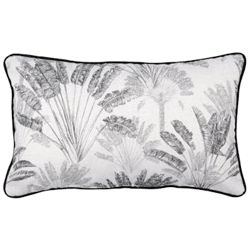 Coussin déco Feuilles et Zébrures noir et blanc avec passepoil 30x50cm SANA VOYAGEUR