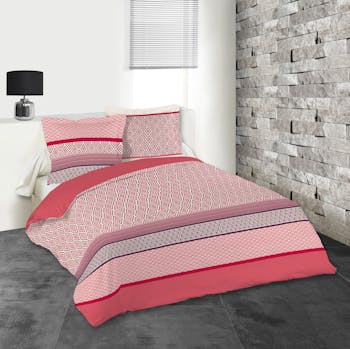 Parure de lit panaché de rose et corail 260x240 housse de couette + 2 taies 63x63 100% coton LIMA