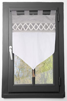 Brise bise 60cm gris et blanc et bande croisillons blanc 60x90cm NELIA