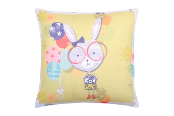 Coussin jaune lapin lunettes et ballons 40x40cm LUCE