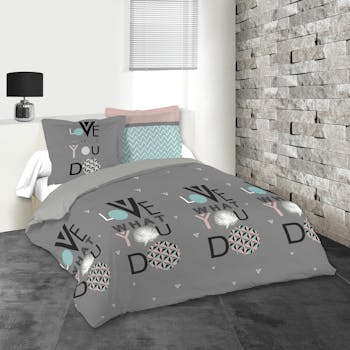 Parure de lit "Love What You Do" 260x240 housse de couette + 2 taies 63x63 100% coton WATSO