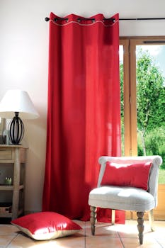 Rideau uni rouge et liseré lin 140x280cm 100% coton DUO