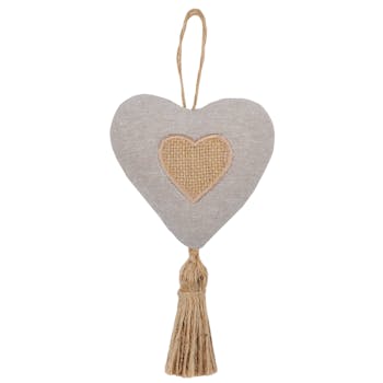 coeur à suspendre gris et beige 10cm CHRISTIE