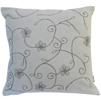 Coussin fleurs brodées chocolat 40x40cm