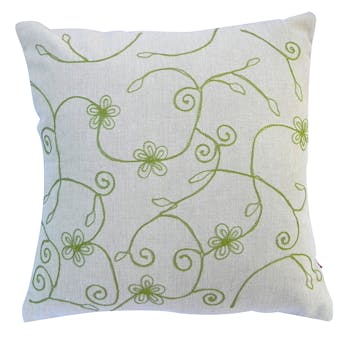 Coussin fleurs brodées pistache 40x40cm