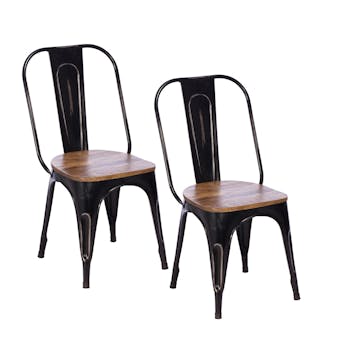 Chaise industrielle métal bois recyclé LEEDS (lot de 2)