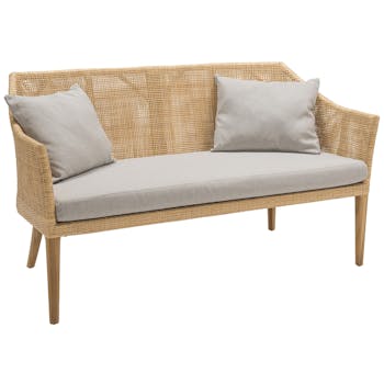 Canapé en rotin avec assise et 2 coussins DEAUVILLE KOK