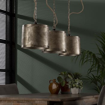 Suspension vintage 3 abat-jours métal vieilli TRIBECA