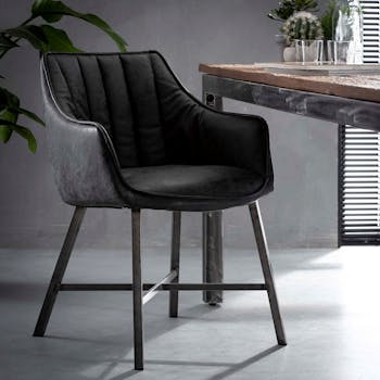 Fauteuil de table rembourré noir bandes verticales MELBOURNE