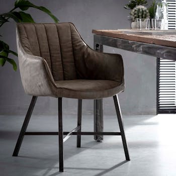 Fauteuil de table rembourré taupe bandes verticales MELBOURNE