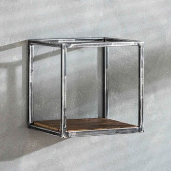Petite étagère cubique bois recyclé brut métal vieilli OMSK