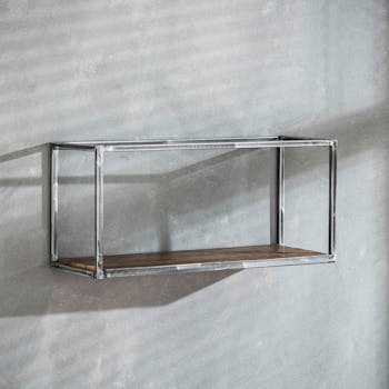 Etagère rectangulaire bois recyclé brut métal vieilli 65 cm OMSK