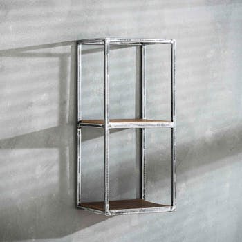 Etagère verticale bois recyclé brut métal vieilli 2 niveaux OMSK