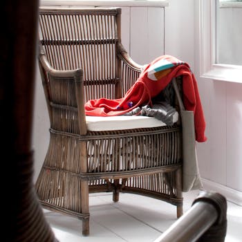 Fauteuil / Chaise de salle à manger en rotin accoudoirs coussin 56x103cm ROYAN