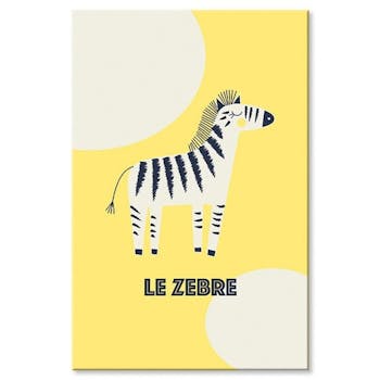 Tableau enfant zèbre fond jaune aluminium