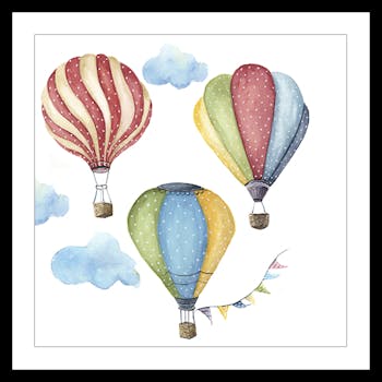 Affiche enfant encadrée 3 montgolfières