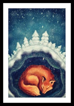 Affiche enfant encadrée renard endormi